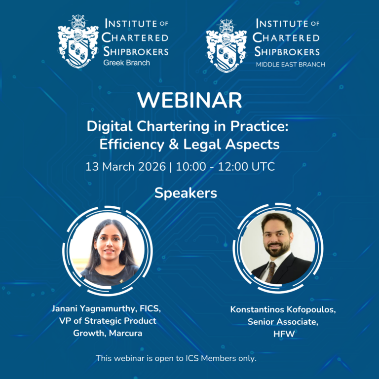 ICS Greek Branch and ICS Middle East Branch Host Successful Webinar on Digital Chartering 1 me social LinkedIn Post